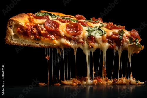 Slice of fresh italian classic original Pepperoni Pizza isolated on wooden background