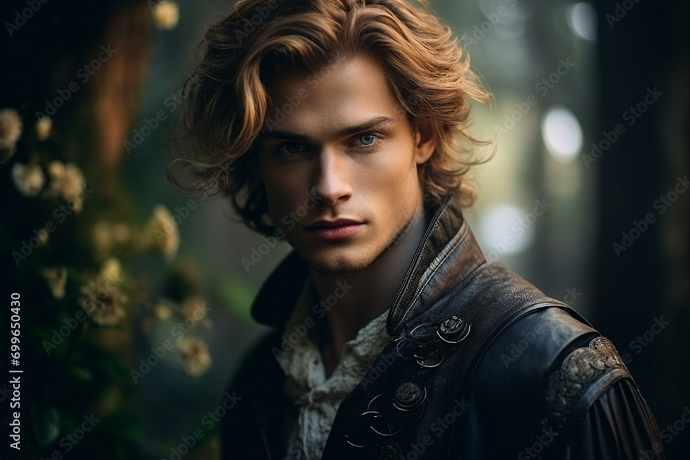 Portrait made with generative AI of handsome man fantasy character in costume Portrait made with generative AI of handsome man fantasy character in costume