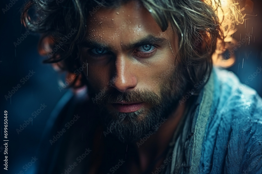 Portrait made with generative AI of handsome man fantasy character in costume Portrait made with generative AI of handsome man fantasy character in costume