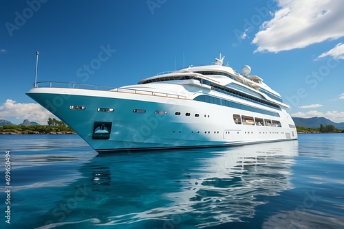 Luxury white cruise ship in the sea with blue water