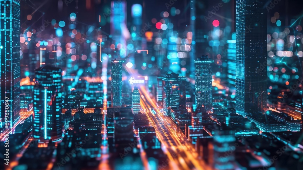 Luminous Night City with Virtual Elements