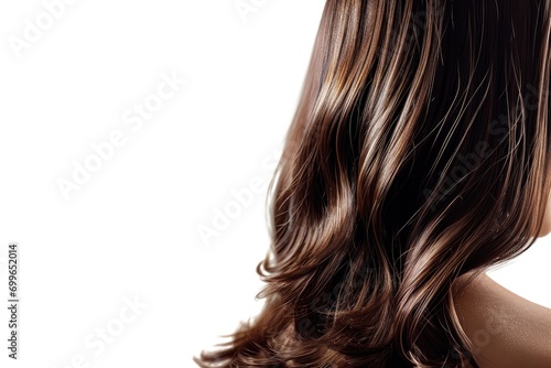 Back view of a brunette woman with long brown curly hair