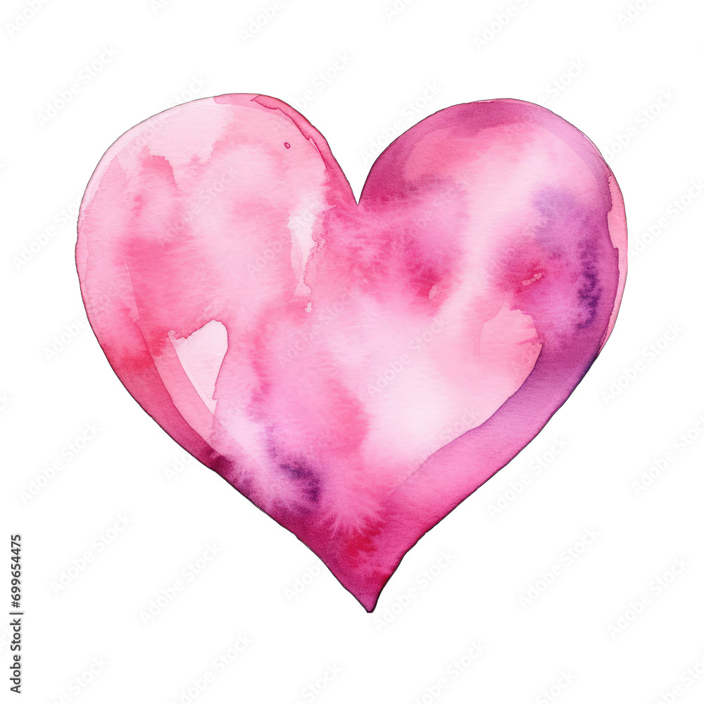 Pink Watercolor painted heart, isolated on transparent background