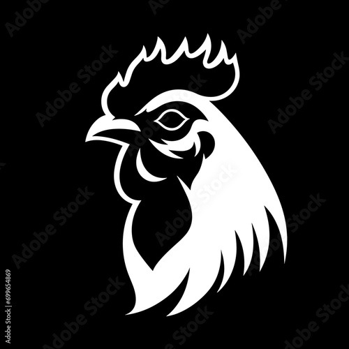 rooster silhouette logo white on black dark background