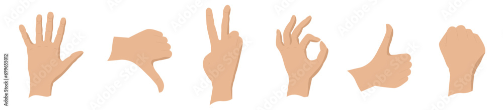 Hands show different signs. Hands in different positions. Vector illustration. Hands show different signs. Hands in different positions. Vector illustration.