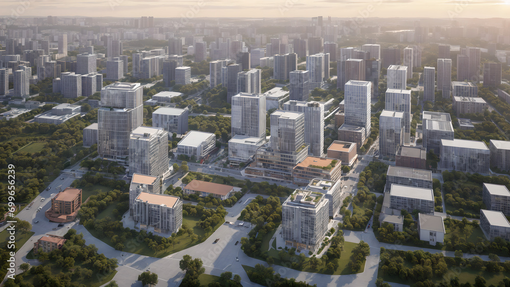 Obraz premium Modern cityscape, green city, city skyline