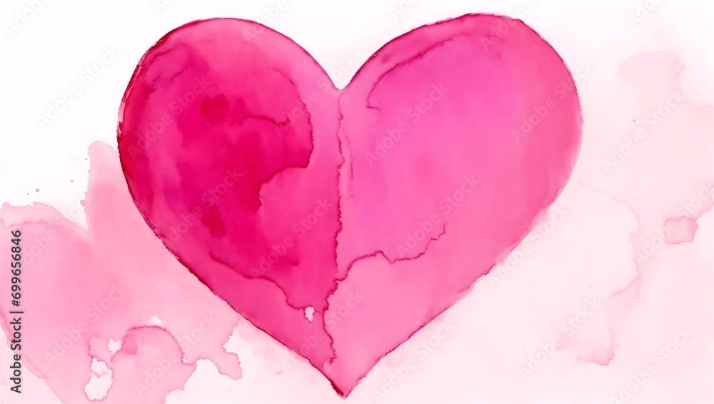 Pink heart shape. Watercolor painting of heart. Isolated illustration of pink heart. Valentine love concept.