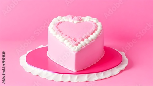 Pink heart-shaped cake on pink background