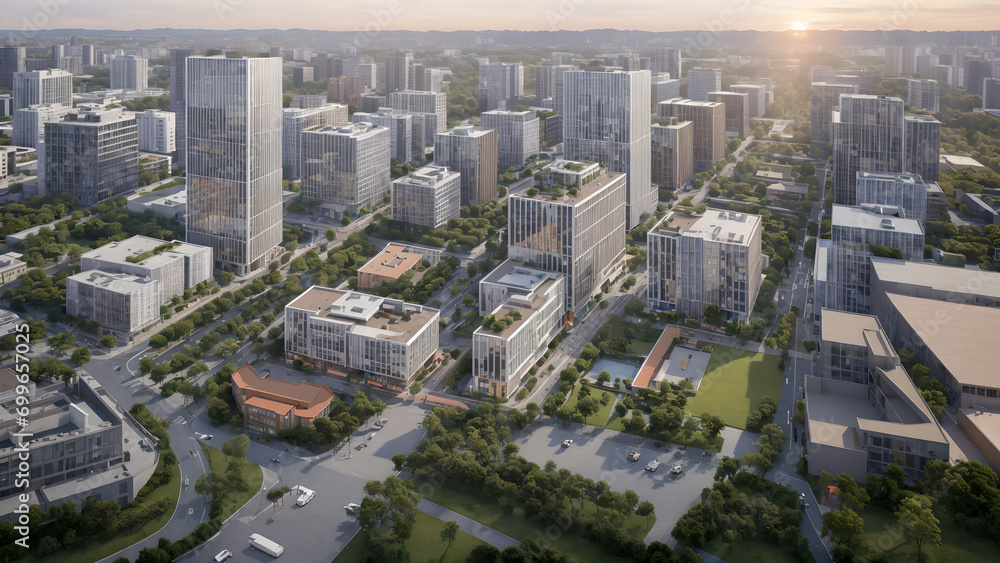 Obraz premium Modern cityscape, green city, city skyline