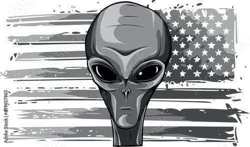monochromatic alien head face with american flag
