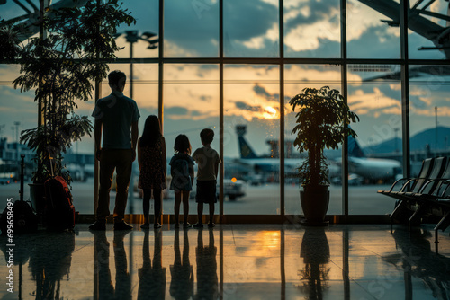 Family travel inside an airport terminal