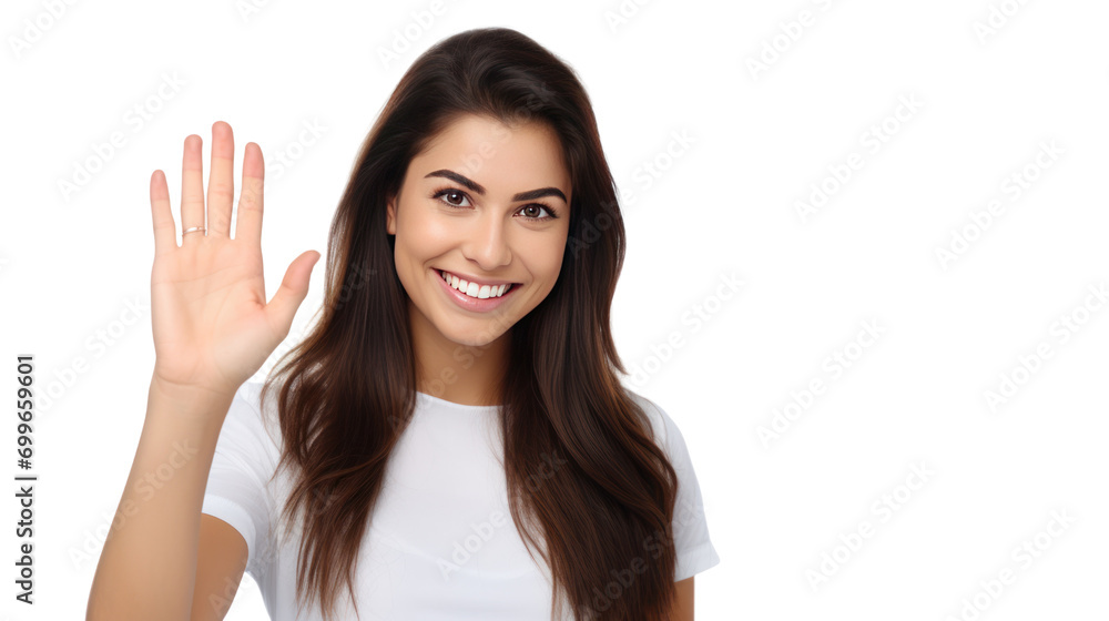 woman wave hello on freelance online conference communication isolated on transparent background,PNG image. woman wave hello on freelance online conference communication isolated on transparent background,PNG image.