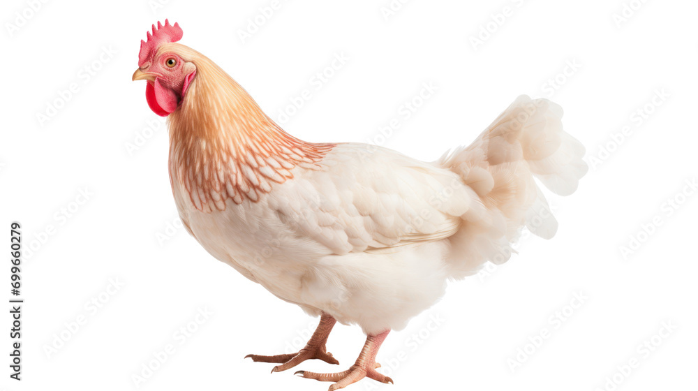 Chicken looking forward full body shot isolated on transparent background,PNG image.