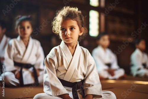 Generative AI picture of experienced karate fighter club martial arts traditional clothes training photo