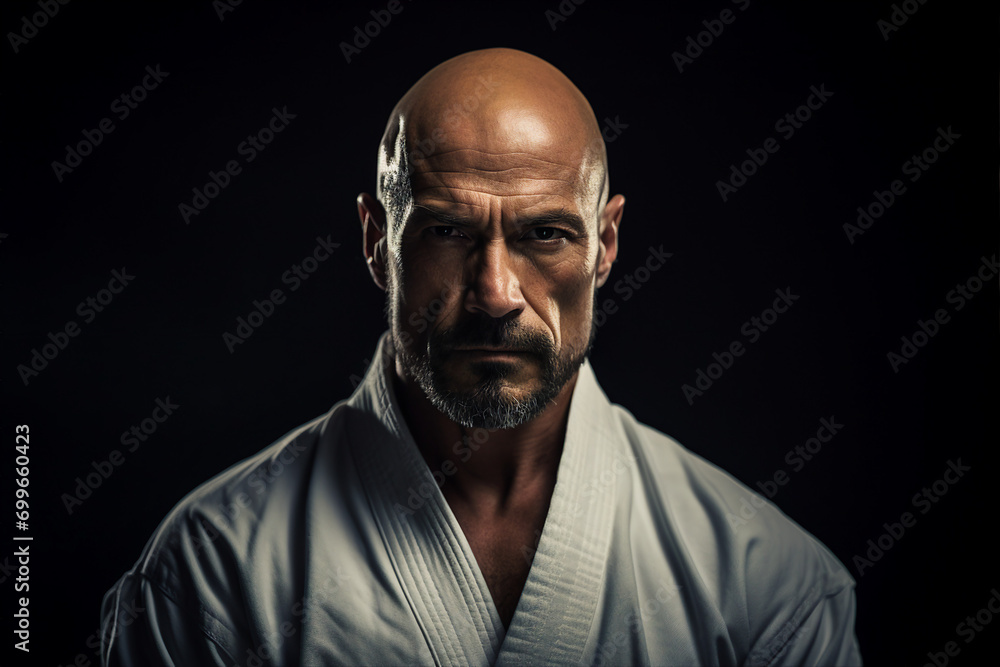 Generative AI picture of experienced karate fighter club martial arts traditional clothes training Generative AI picture of experienced karate fighter club martial arts traditional clothes training