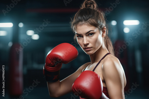 Generative AI illustration of serious determined male female boxer wearing boxing gloves