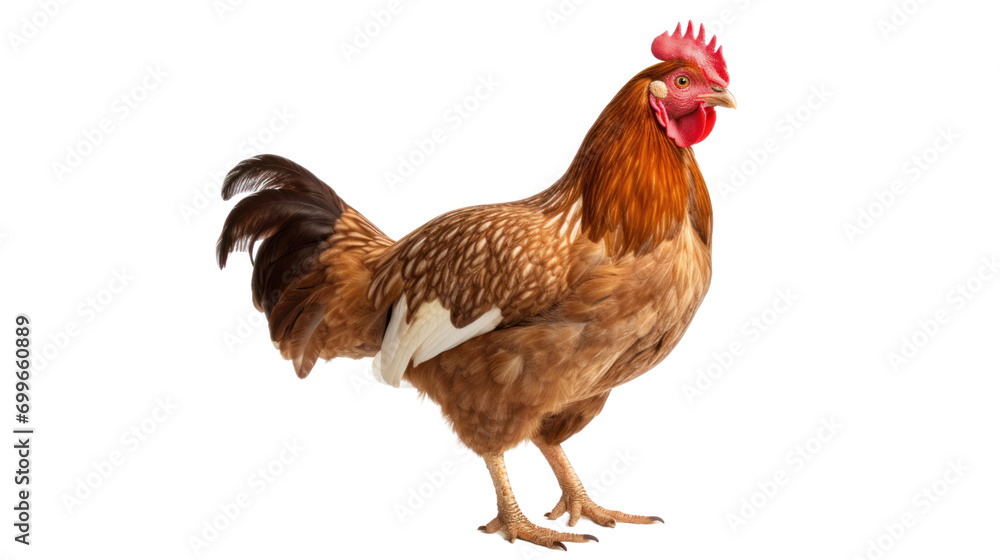 Chicken looking forward full body shot isolated on transparent background,PNG image.