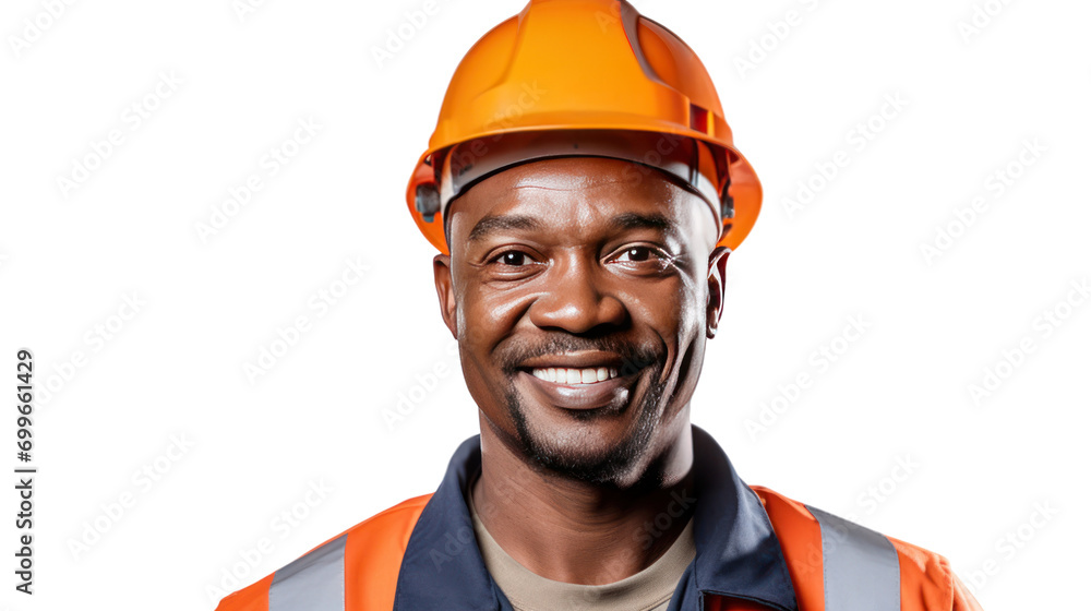 African American engineer smiling looking at camera isolated on transparent background,PNG image. African American engineer smiling looking at camera isolated on transparent background,PNG image.