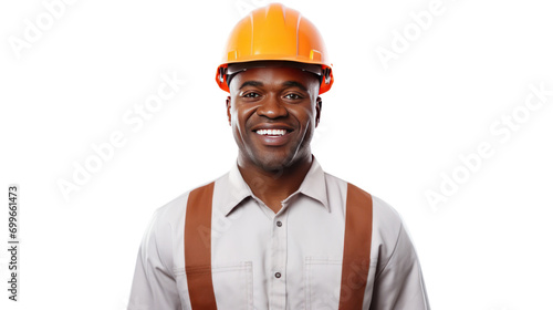 African American engineer smiling looking at camera isolated on transparent background,PNG image.