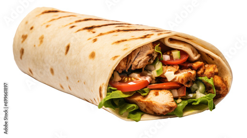 A Shawarma pita roll with chicken isolated on transparent background