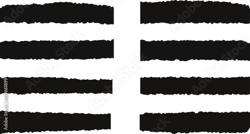 Collection of  torn paper pieces. Black square frames with Irregular edges.Set of silhouettes of ripped rectangular shapes. Piece of grunge collage stickers.