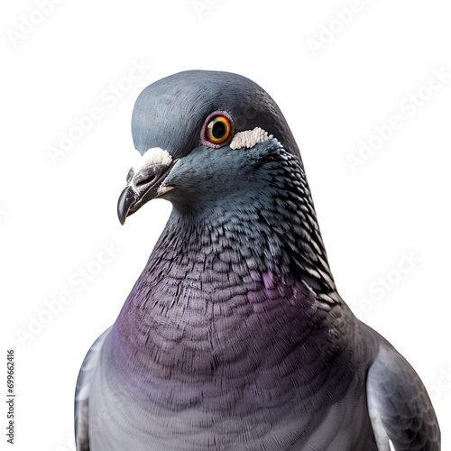 Close-Up Snapshot of a Pigeon, Columbidae Avian, Half-Body, Isolated on Transparent Background, PNG