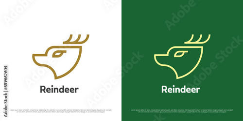 Deer head logo design illustration. Silhouette of mascot shape head face animal deer reindeer elk antelope  hunter club forest jungle mountain zoo. Fresh minimal minimalist simple flat icon symbol.