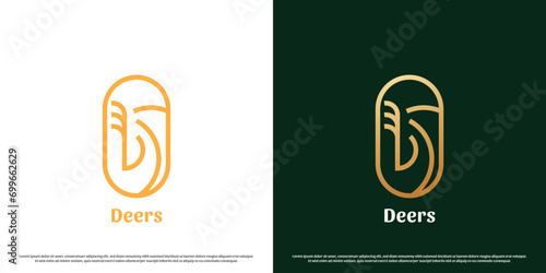 Deer frame logo design illustration. Animal head silhouette deer forest mountain zoo reindeer antlers hunter club. Simple minimalist gradient icon symbol luxury elegant  glamour herladic art stamp.