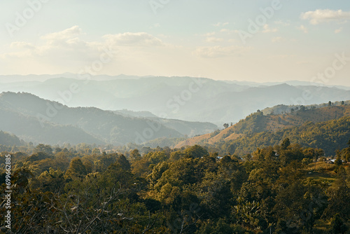 Green hills of Doi Chang Mountains of Chiang Rai