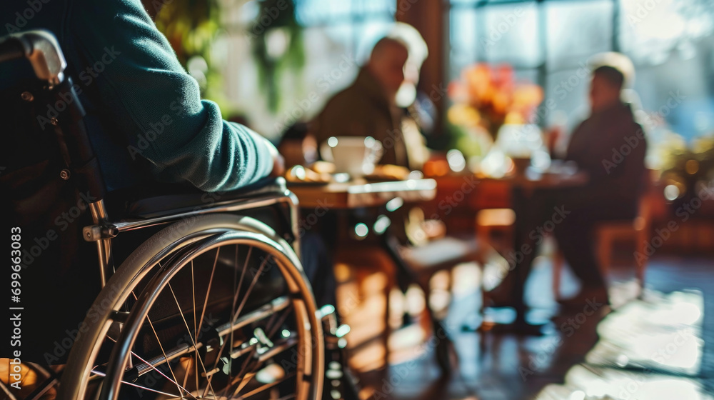 Wheelchair user showcases confidence, resilience, and self-assurance. Wheelchair user showcases confidence, resilience, and self-assurance.