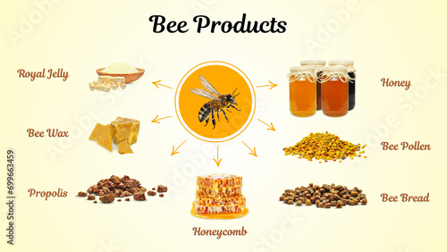 honey, bee bread, pollen, royal jelly, propolis and wax isolated © slawek_zelasko