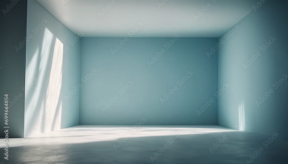 Empty Modern Room with Blue Walls Illuminated by Natural Light from Window Empty Modern Room with Blue Walls Illuminated by Natural Light from Window