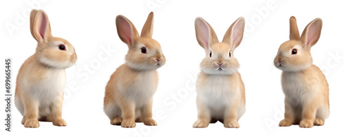 Set of rabbit sitting, isolated on transparent of white background