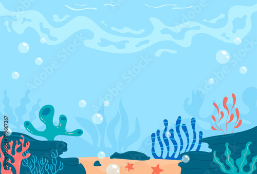 Flat underwater landscape background vector illustration