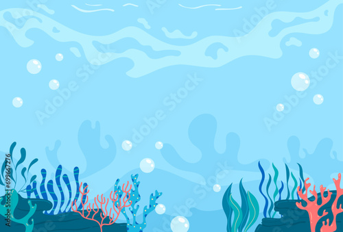Flat underwater landscape background vector illustration