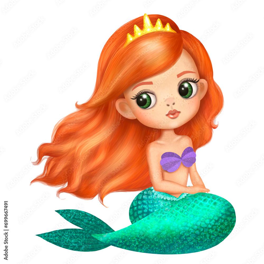 Fairy mermaid print, little mermaid, beautiful girl, girly print, mermaid girl