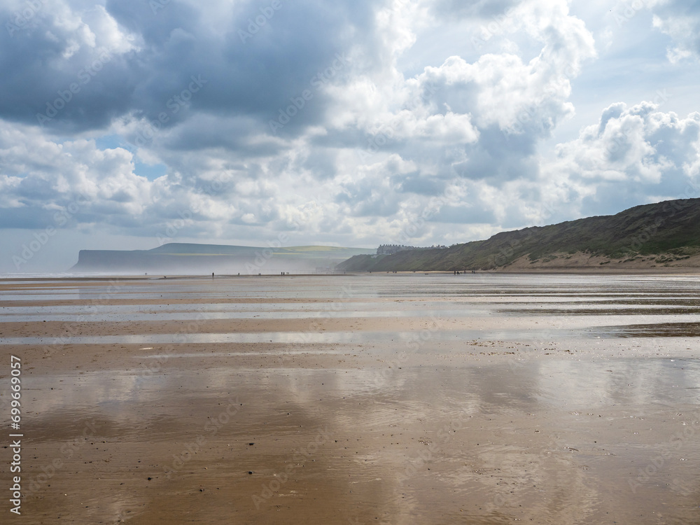 Storm clouds over Saltburn beach, North Yorkshire, England