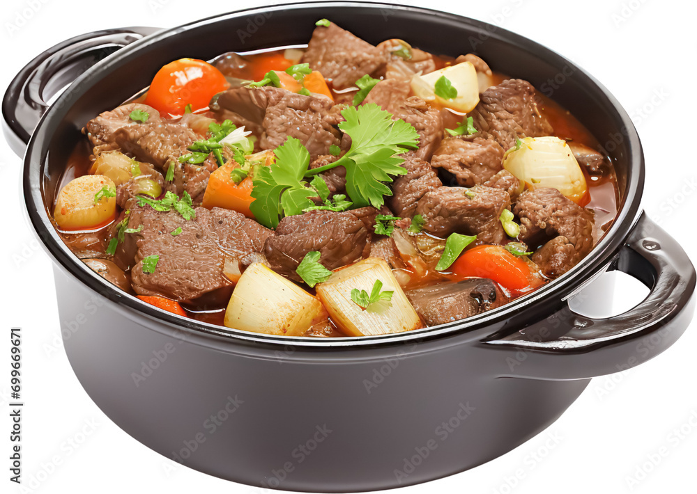 Delicious Tasty Beef meat and vegetables stew in pot, potatoes, carrots, PNG, Transparent, isolate. Delicious Tasty Beef meat and vegetables stew in pot, potatoes, carrots, PNG, Transparent, isolate.