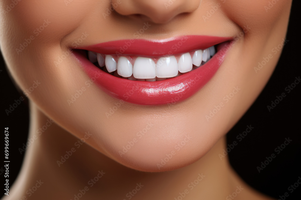 Fototapeta premium woman's smile with healthy white teeth, dentistry and beauty care