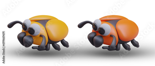 Set of scarabs, side view. Yellow and orange beetle. Colorful insects in cartoon style. Friendly characters for bright children design. Web templates. Toy creature