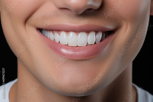Male smile with snow-white healthy teeth close-up