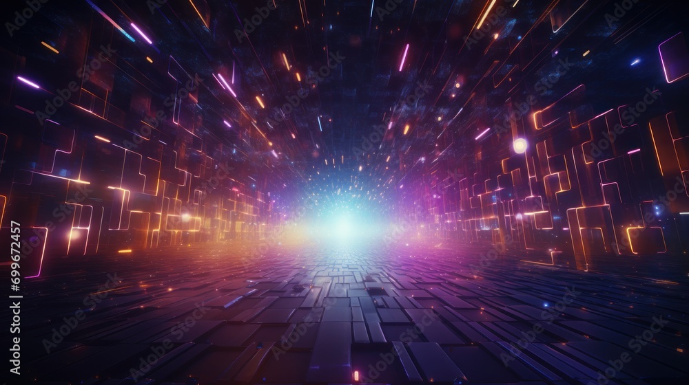 Particle in Cyberpunk Style Digital World Abstract Background