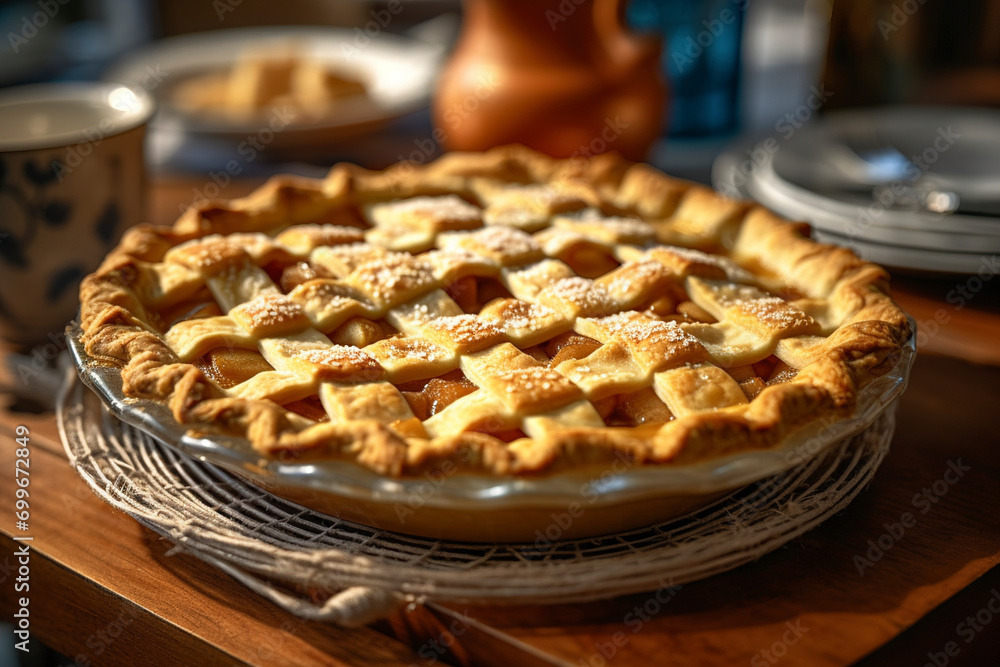 A mouthwatering homemade apple pie is served. (Generative AI) A mouthwatering homemade apple pie is served. (Generative AI)