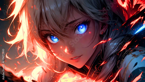 A Beautiful Girl In Rage (ANIME) 
Long shiny hair and blue eyes drawn in the anime style and be perfect for use in a variety of projects, such as web design, social media and wallpapers. photo