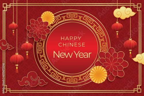 Happy 2024 chinese new year chinese flower greeting card of the Dragon banner design. 