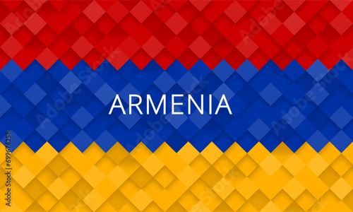 Armenian flag textured background. Checkered pattern. Flag of Armenia made of 3d cubes. Bricks or roof tiles mosaic pattern