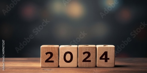 2024 New Year's Wooden Block Tile Generative AI