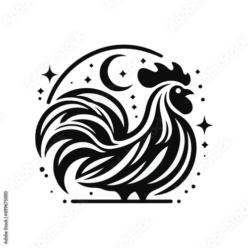 minimalist rooster logo on a white background