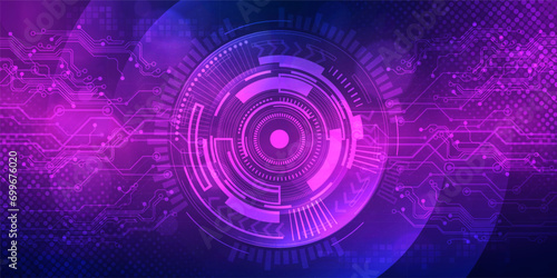 Digital technology futuristic Ai big data blue purple background, internet network connection, abstract cyber information communication, science innovation future tech, line dot illustration vector 3d