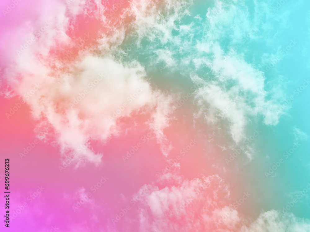 Fototapeta premium beauty sweet pastel blue and violet colorful with fluffy clouds on sky. multi color rainbow image. abstract fantasy growing light